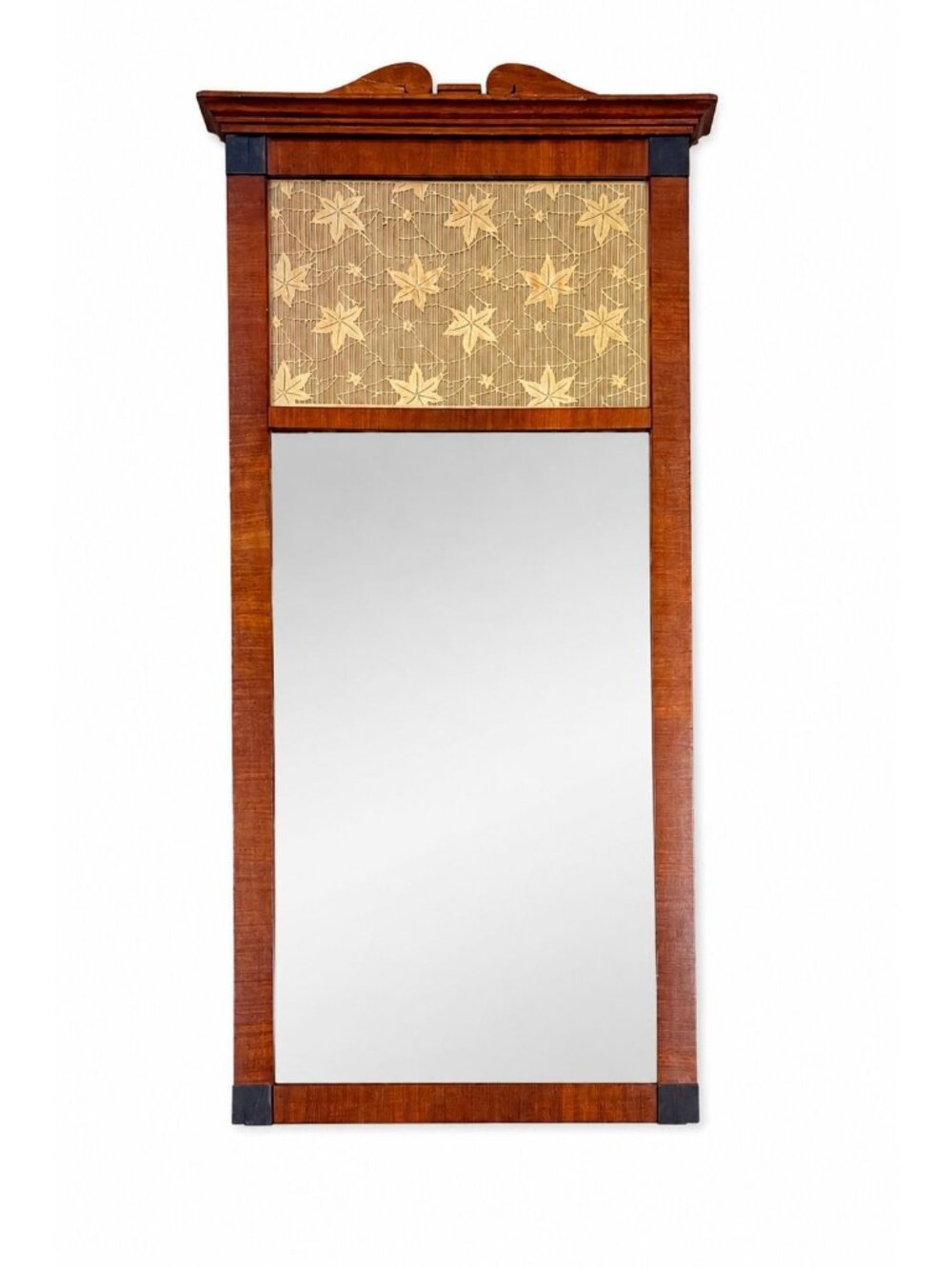 Wall Mirror Antique German Biedermeier Style Trumeau with Scherenschnitte Leaves